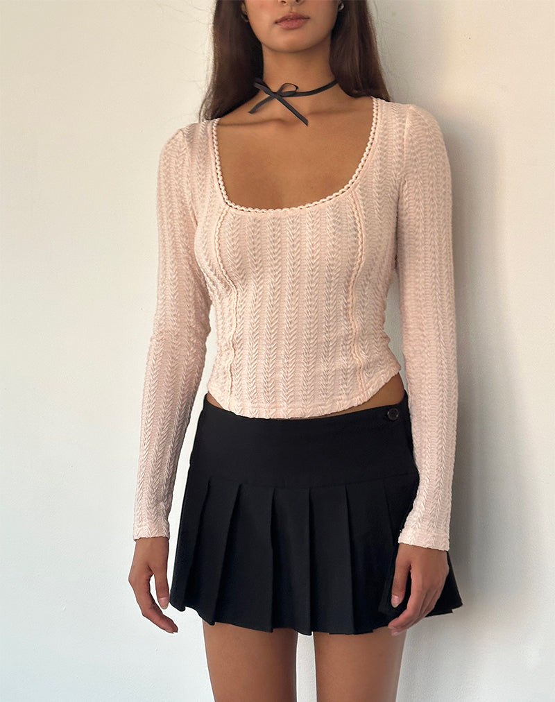 Top de manga larga con textura Melissa en melocotón claro