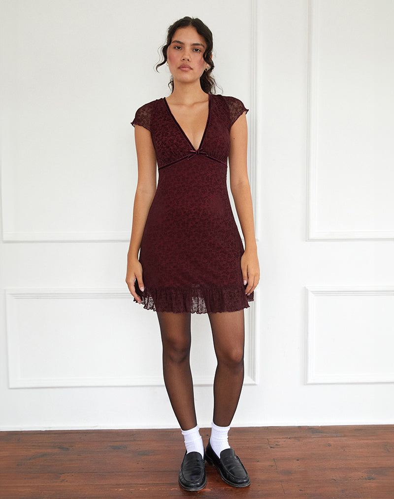 Imagen del minivestido Melva en Ditsy Flock Burnt Maroon