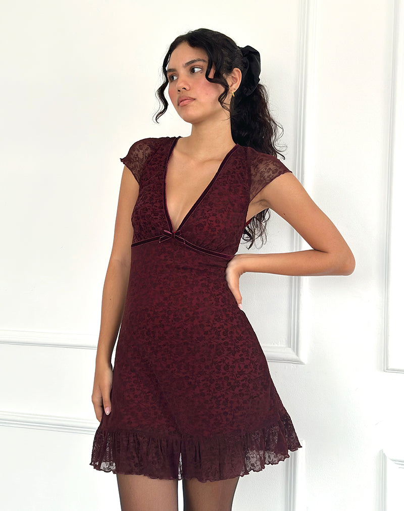 Imagen del minivestido Melva en Ditsy Flock Burnt Maroon