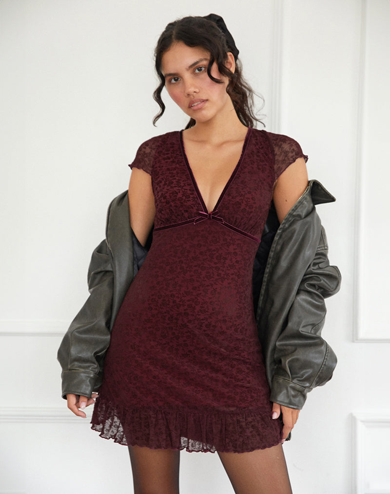 Mini Vestido Melva en Ditsy Flock Granate Quemado