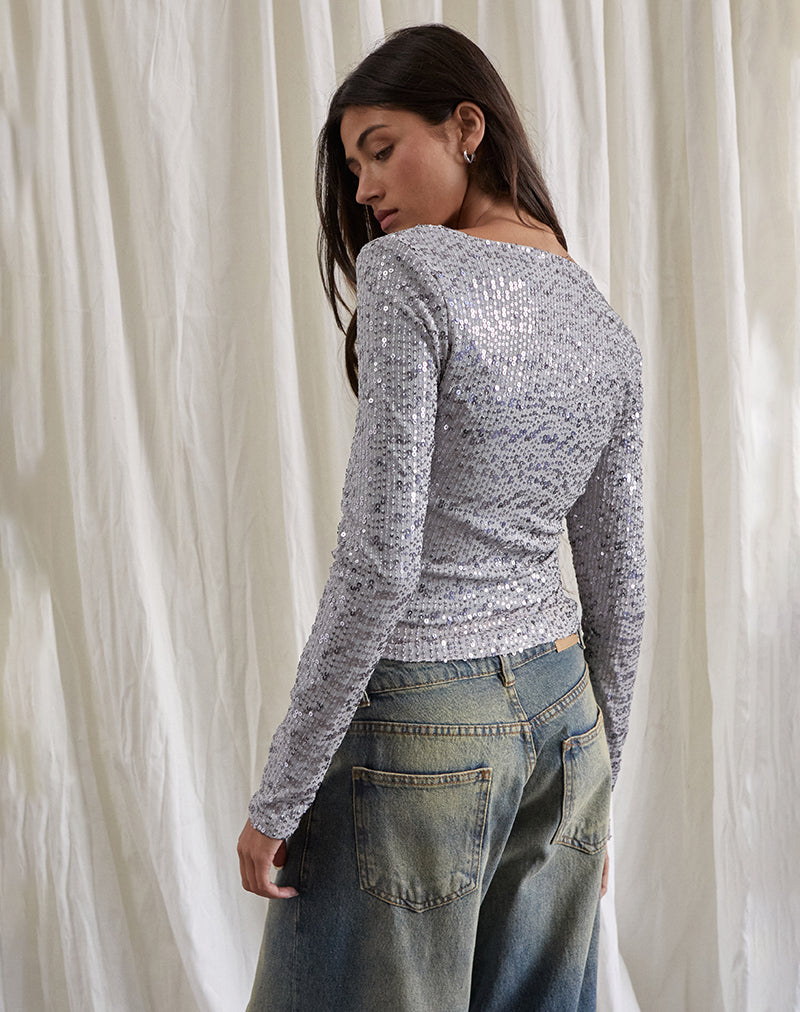 Imagen de Meraga Tie Front Top in Silver Sequin