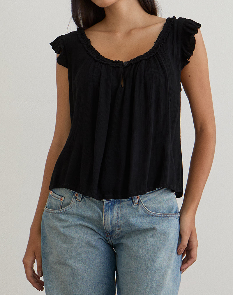 Top Merisso con cuello redondo y abertura en forma de cerradura en negro