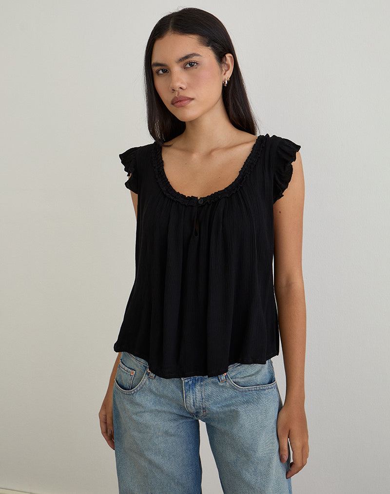Top Merisso con cuello redondo y abertura en forma de cerradura en negro