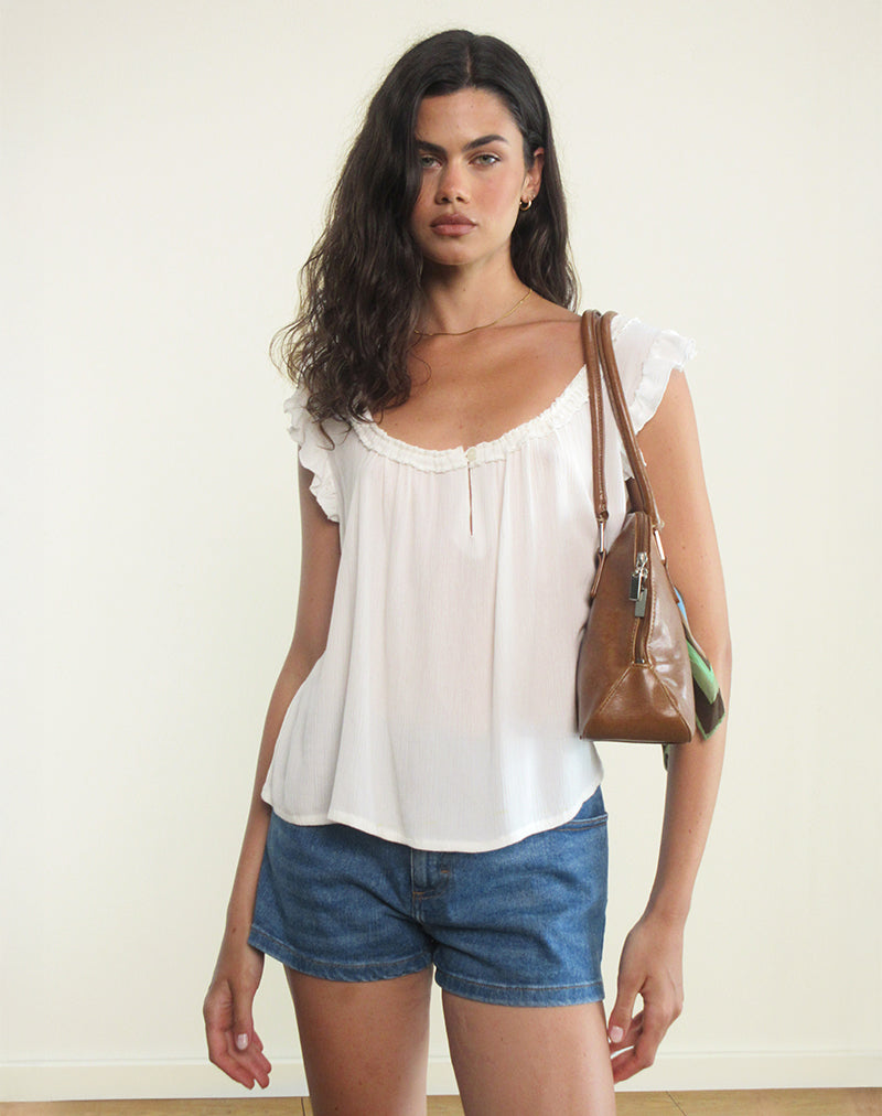 Top Merisso con cuello redondo y abertura en forma de cerradura en blanco