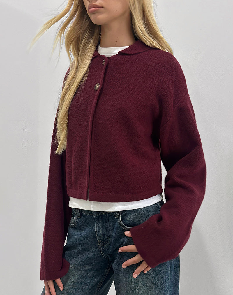 Imagen de Merril Collared Cardigan en Knit Wine