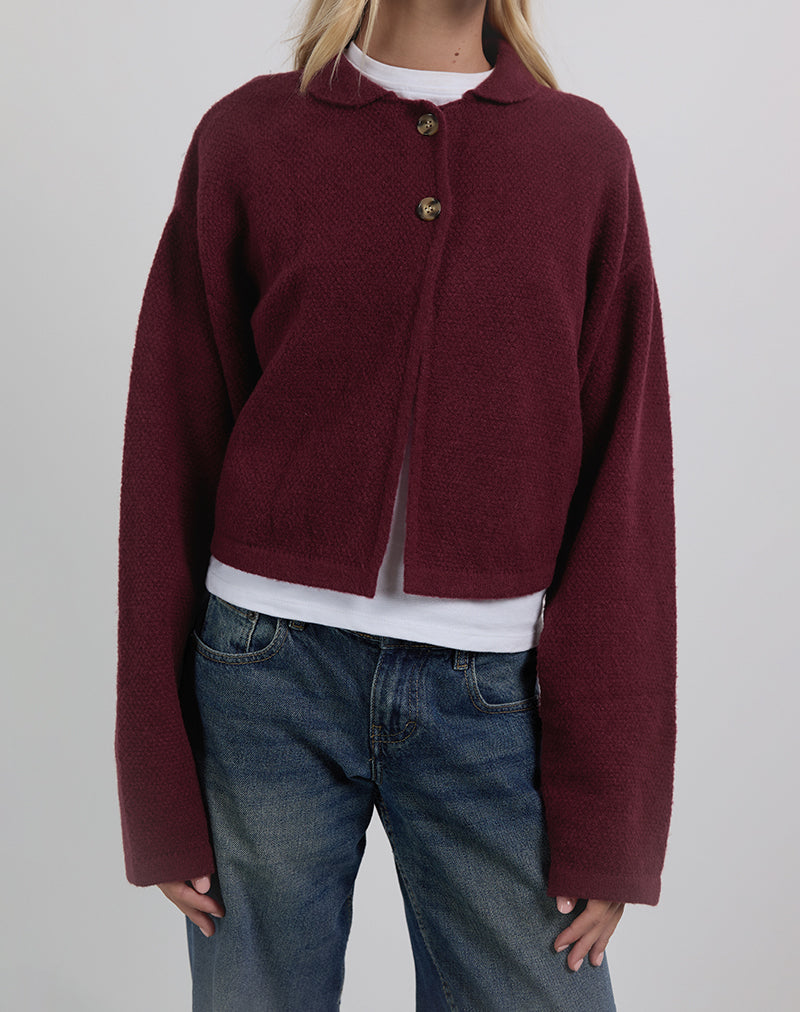 Imagen de Merril Collared Cardigan en Knit Wine
