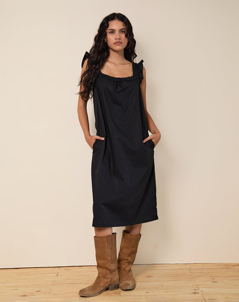 Vestido Merrily Smock Midi de popelín negro