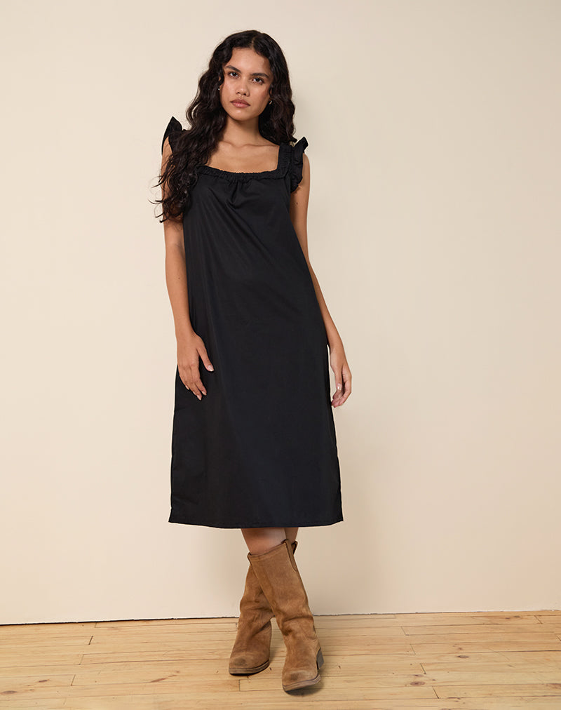 Imagen de Merrily Smock Midi Dress in Poplin Negro