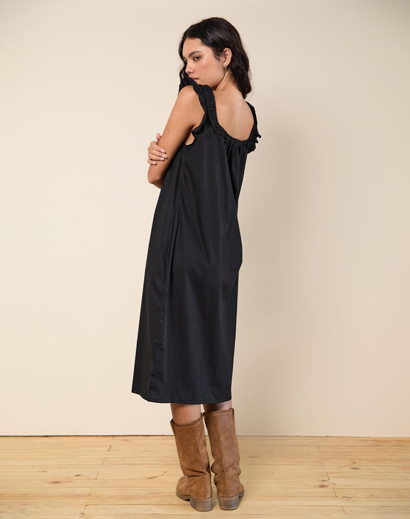 Imagen de Merrily Smock Midi Dress in Poplin Negro