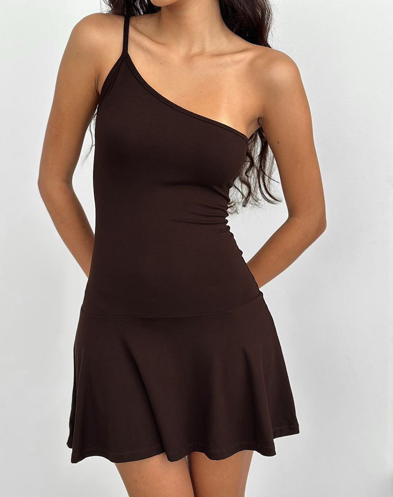 Messac Vestido asimétrico de punto de rayón Chocolate amargo