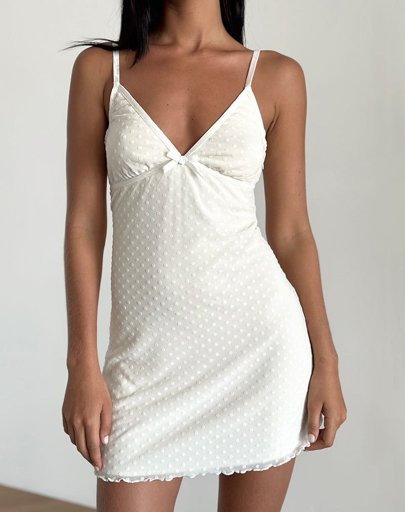 Mini Vestido Mevila Cami en Polka Flock Marfil