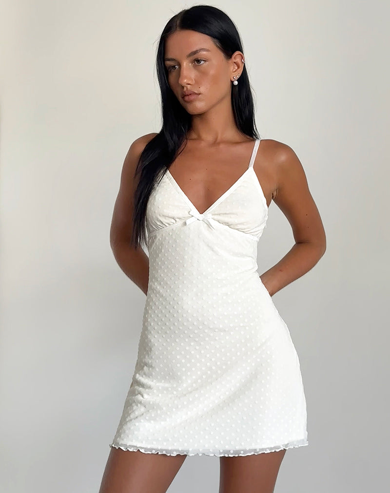 Mini Vestido Mevila Cami en Polka Flock Marfil