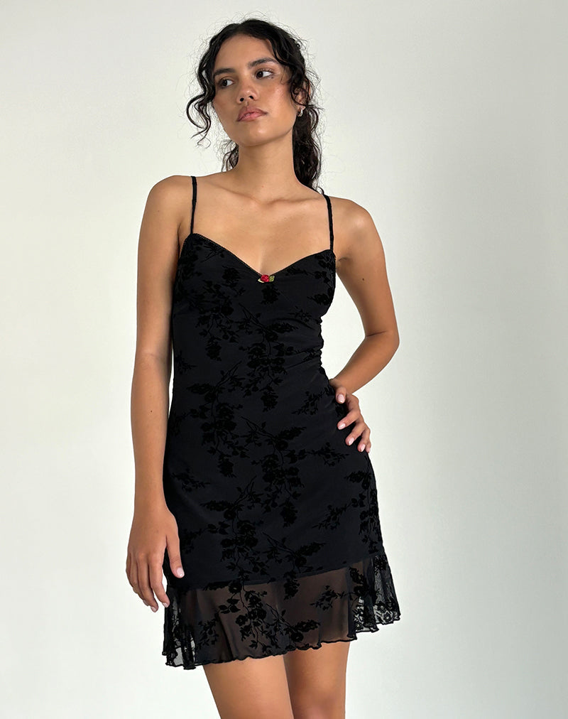 Minivestido Micaya Flor Botánico Negro