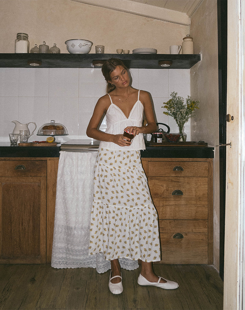 Falda Midaxi en Funshine Floral Blanco roto