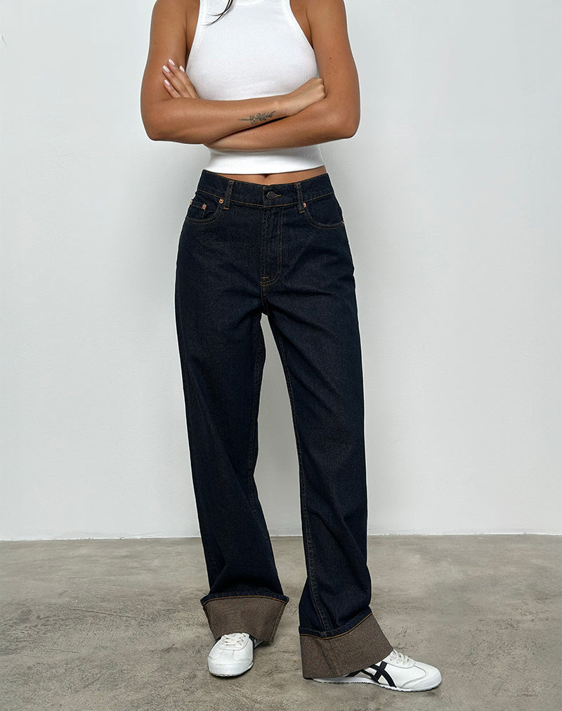 Imagen de Mid Rise Turn Up Straight Jeans en Indigo