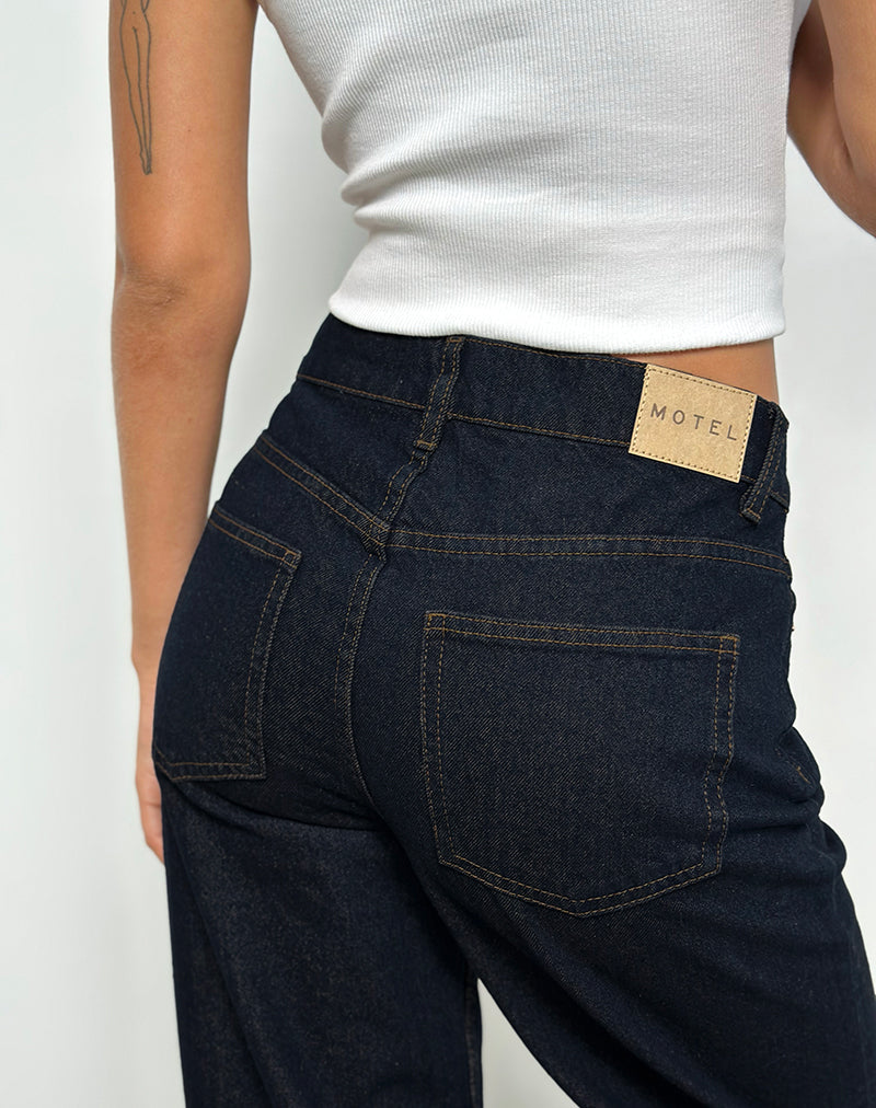 Imagen de Mid Rise Turn Up Straight Jeans en Indigo