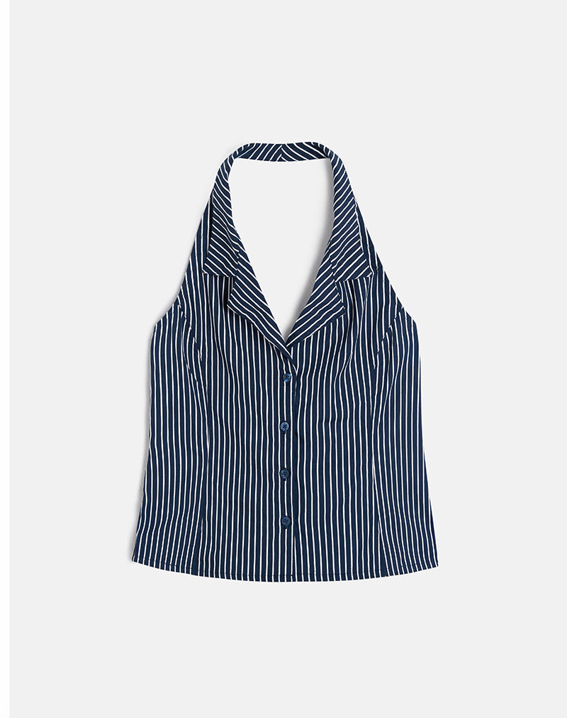 Mikanu Blusa de rayas diplomáticas azul marino