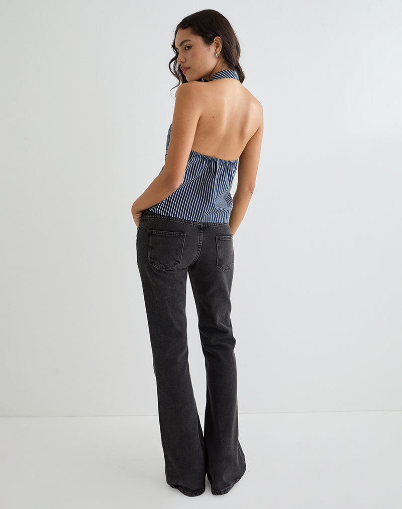 Imagen de Mikanu Blusa cuello redondo a rayas azul marino