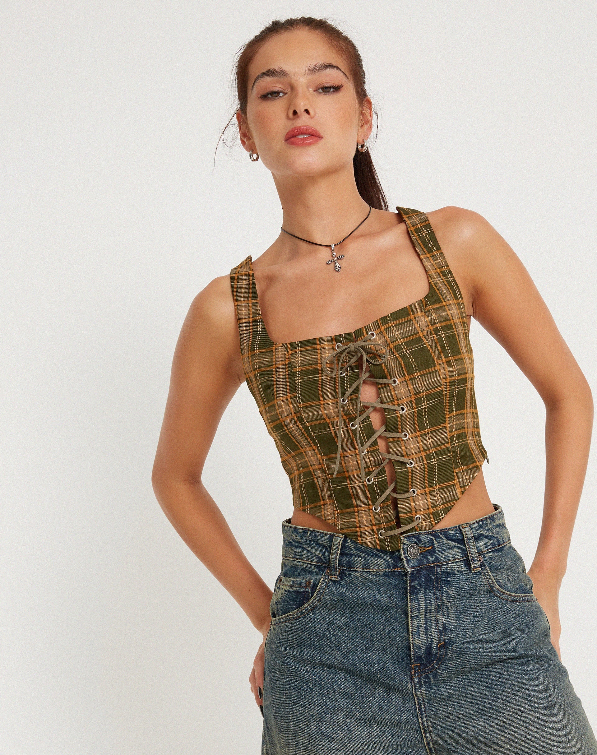 Imagen de Milton Corset Top en Tartán Verde Marrón