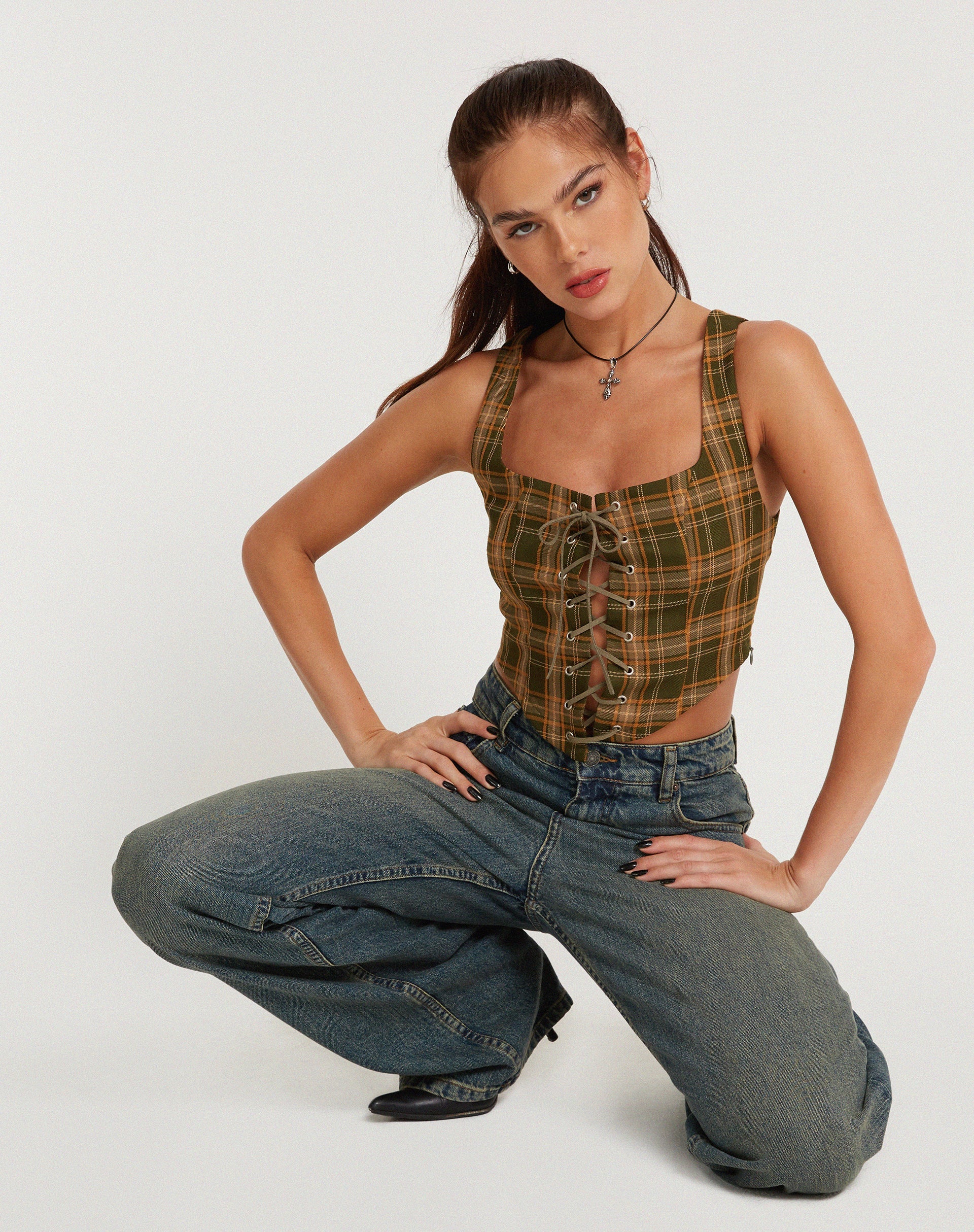Imagen de Milton Corset Top en Tartán Verde Marrón