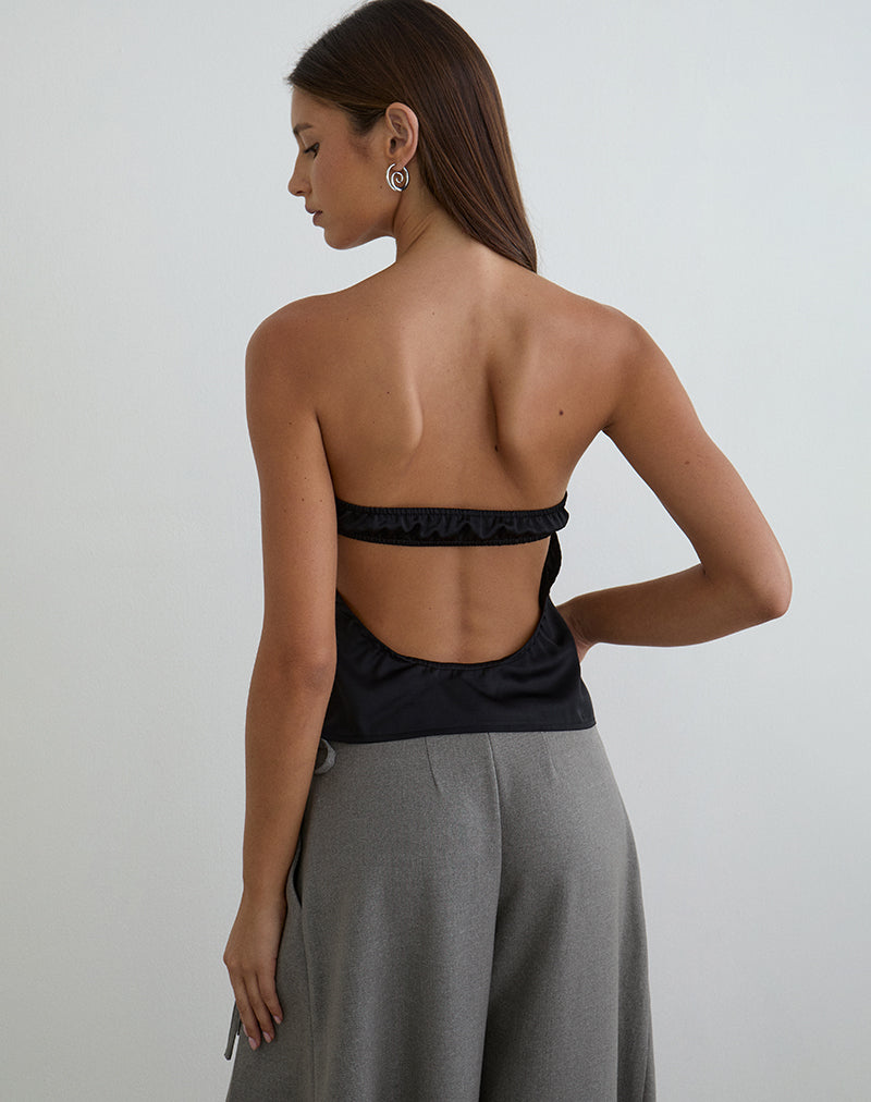 Top bandeau Minae en satén negro
