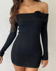 Imagen de Mirabel Minivestido Bardot de Punto Negro con Rosetón