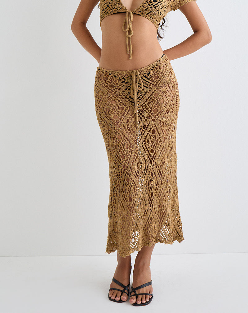 Falda Diora Tie Front en Crochet Camel