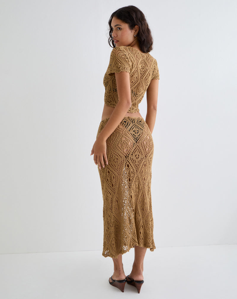 Imagen de Diora Tie Front Skirt in Crochet Camel