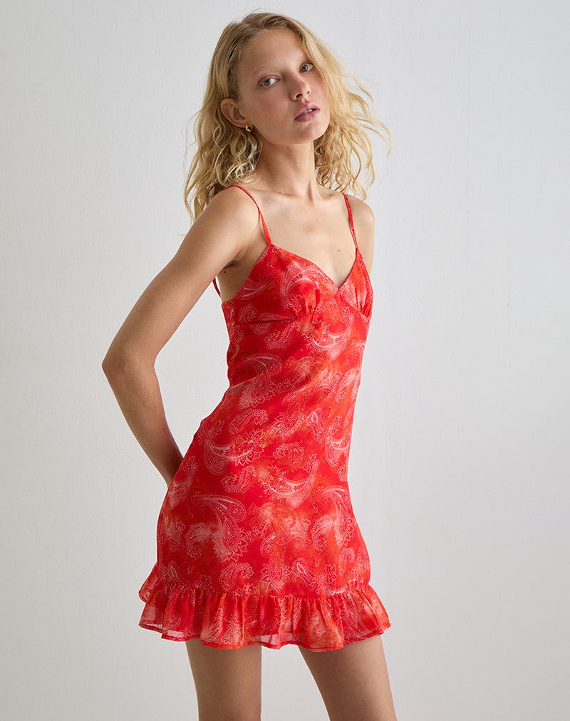 Imagen de Mireya Mini Dress in Paisley Chiffon Red