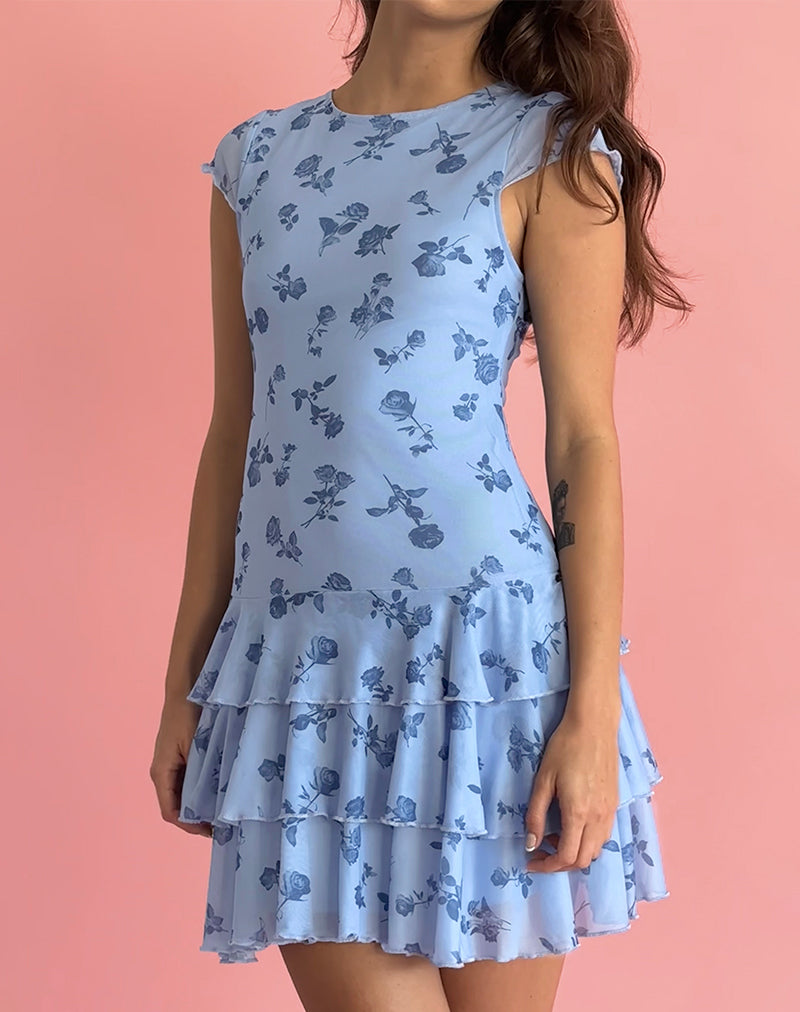 Minivestido Mirtilo de malla floral azul tinta