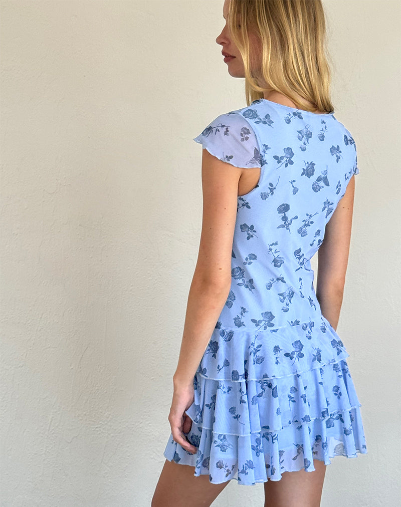 Imagen del minivestido Mirtilo de malla floral azul tinta