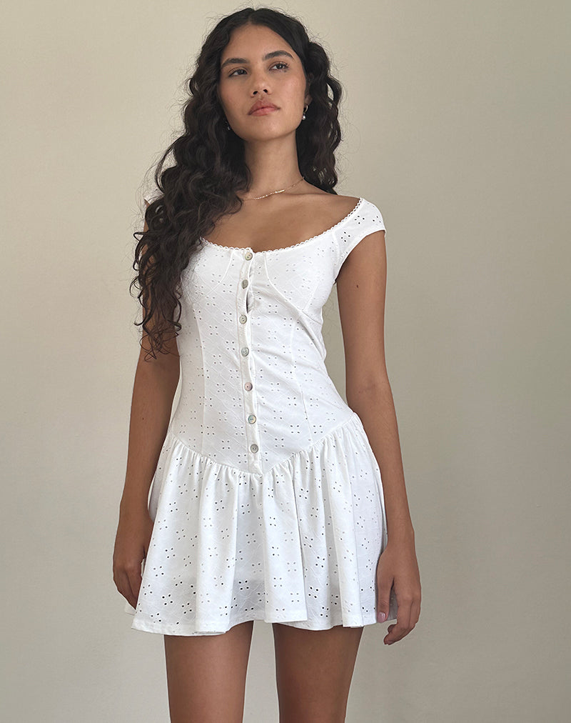 Mini Vestido de Té Misty en Broderie Blanco