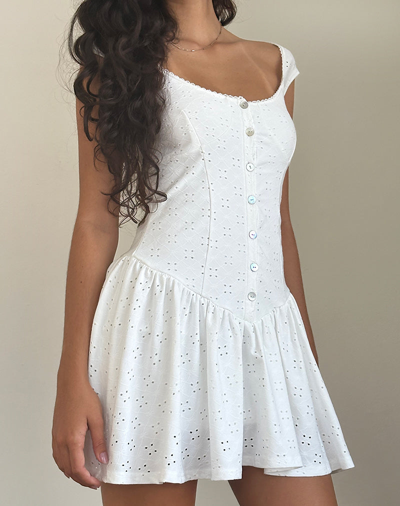 Mini Vestido de Té Misty en Broderie Blanco