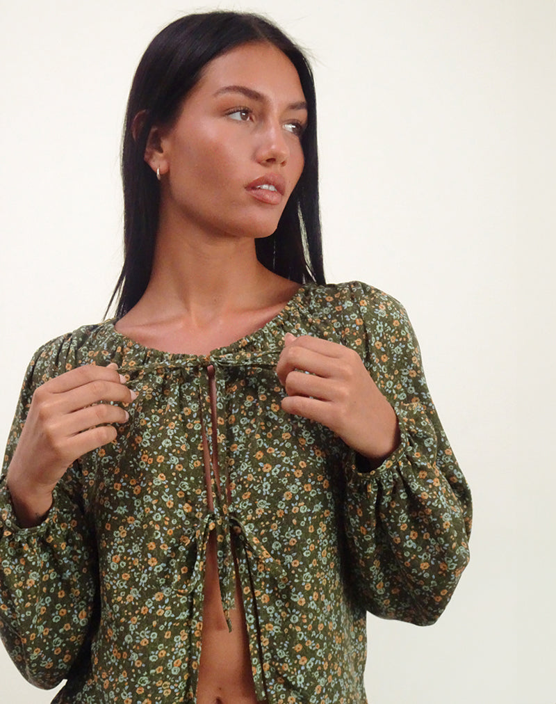 Imagen de Modeta Tie Top en Grunge Floral Caqui