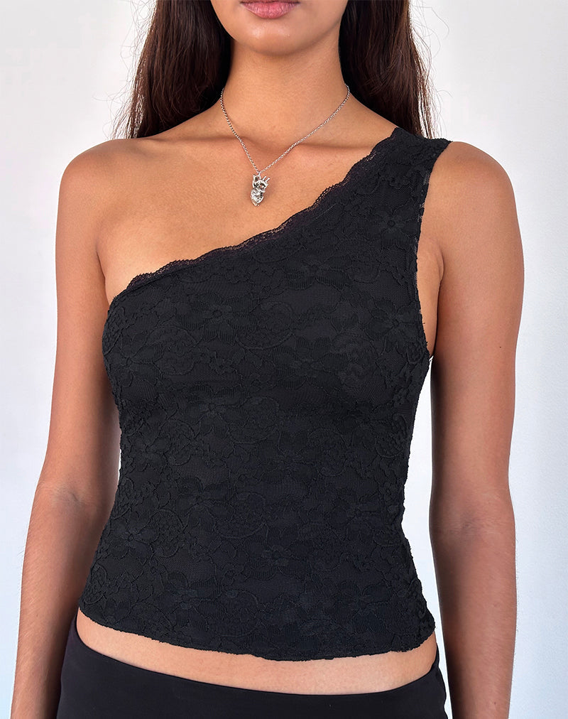Moira Top de Encaje con un Hombro en Negro