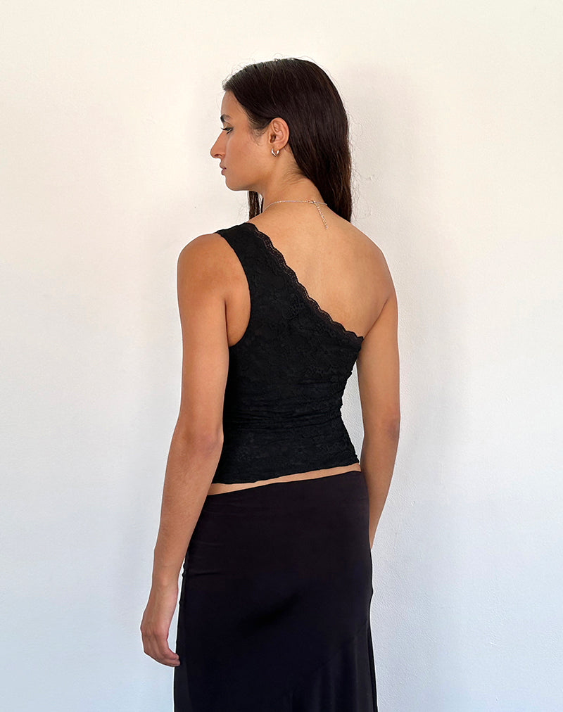 Moira Top de Encaje con un Hombro en Negro