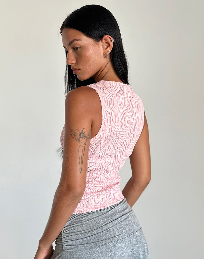 imagen de Monelo Textured Mesh Top in Sheer Pink