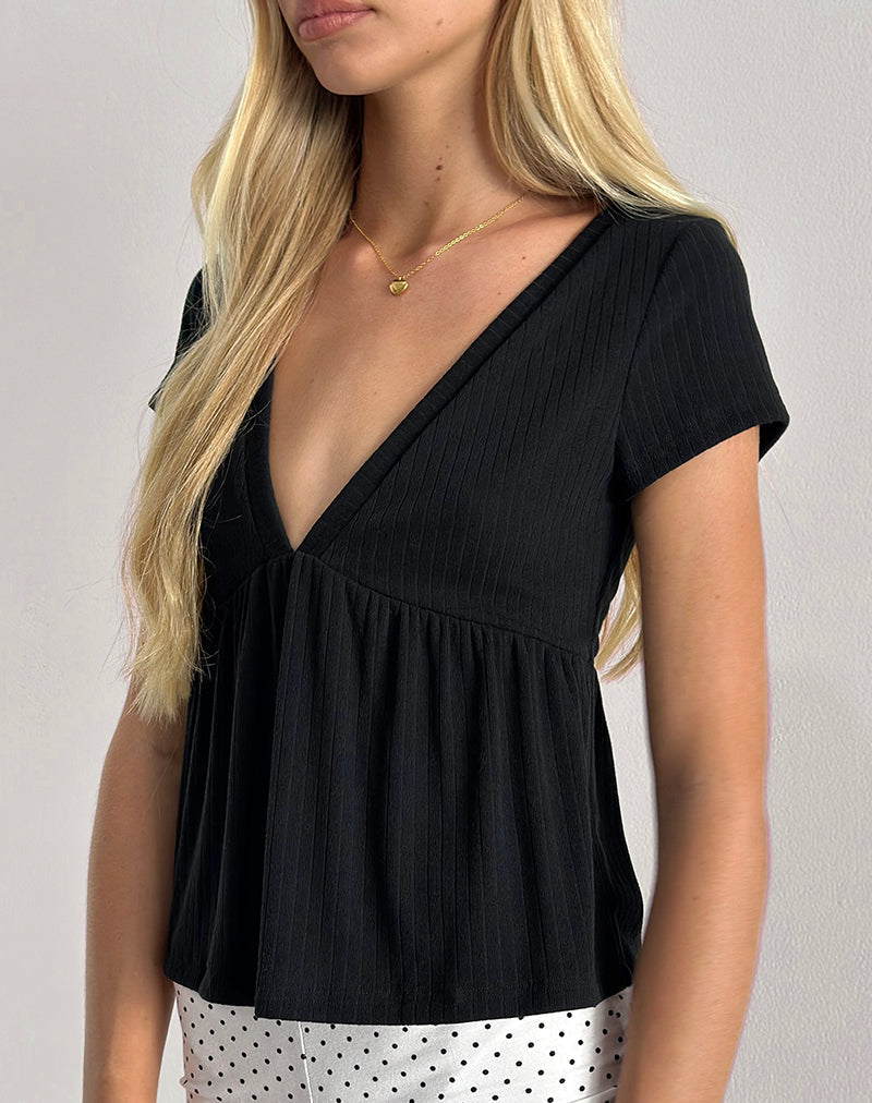 Imagen de Monia Plunge Top en Pointelle Negro