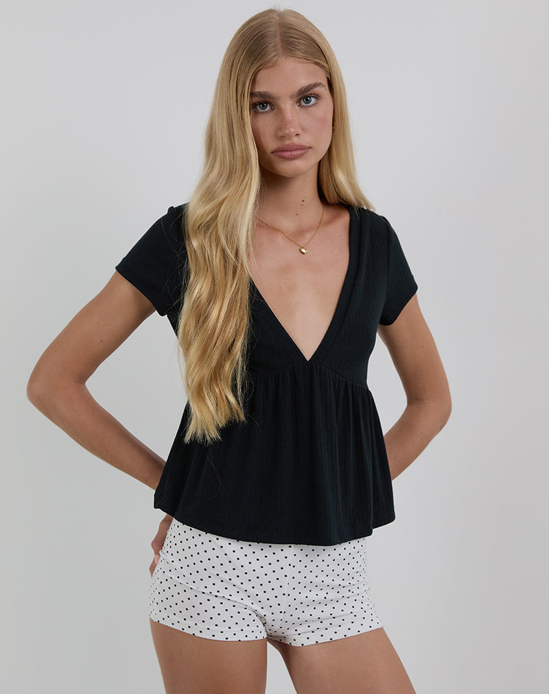 Imagen de Monia Plunge Top en Pointelle Negro