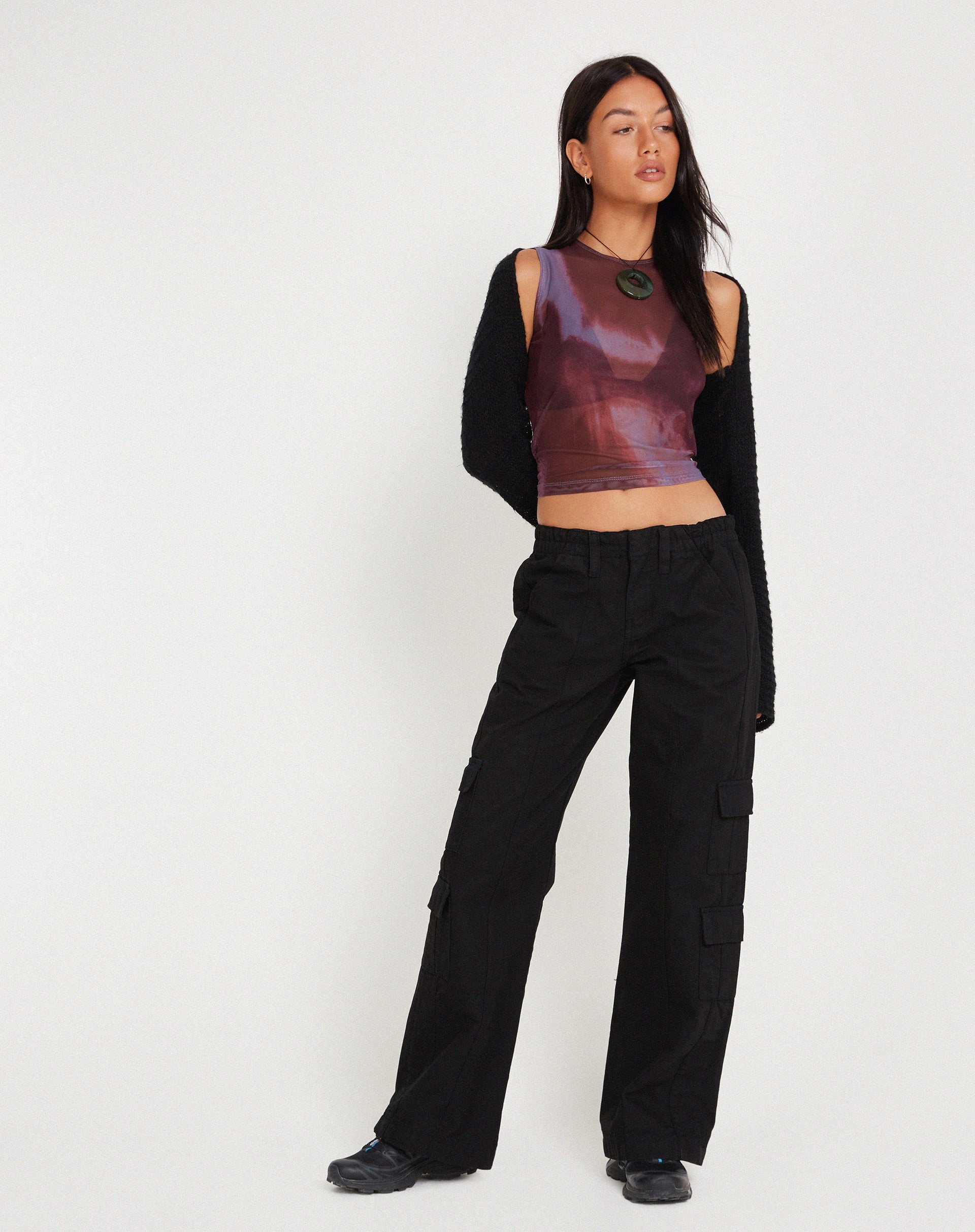 Imagen de Monlo Vest Top in Mesh Watercolour Wine