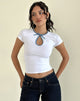Imagen de Monsel Tie Front Top in White with Faded Denim Binding