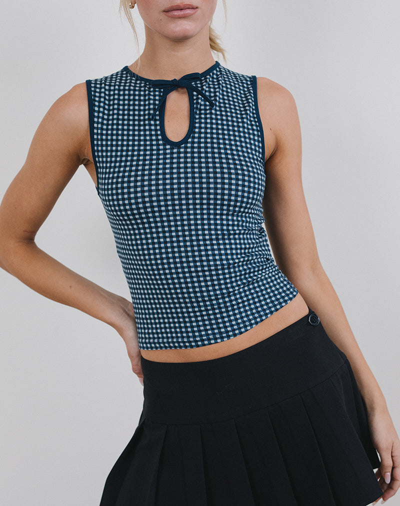 Top Monsela en Mini Gingham Azul Oscuro