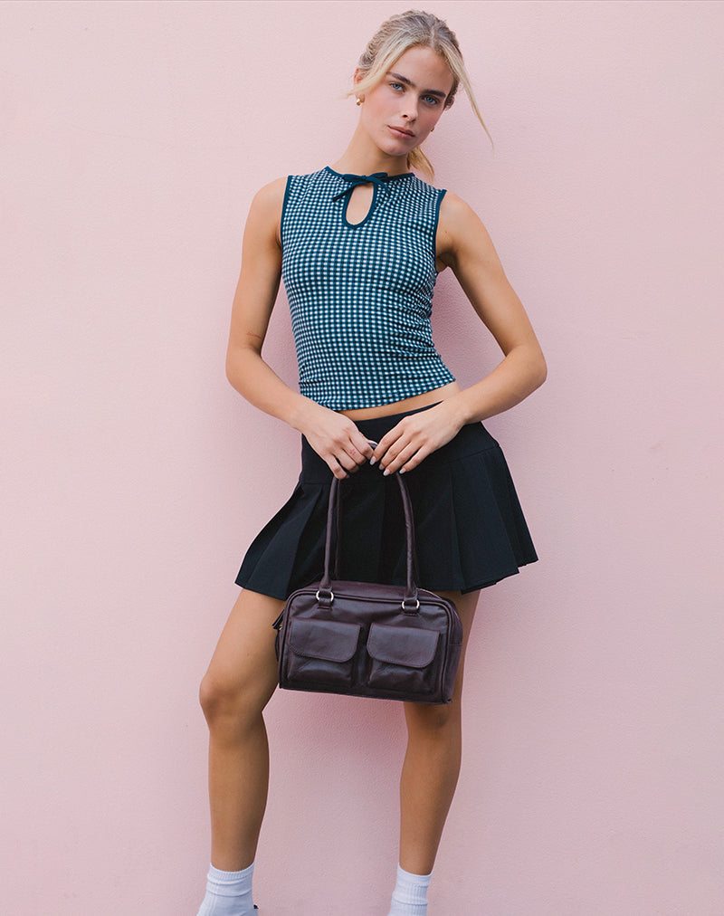 Top Monsela en Mini Gingham Azul Oscuro