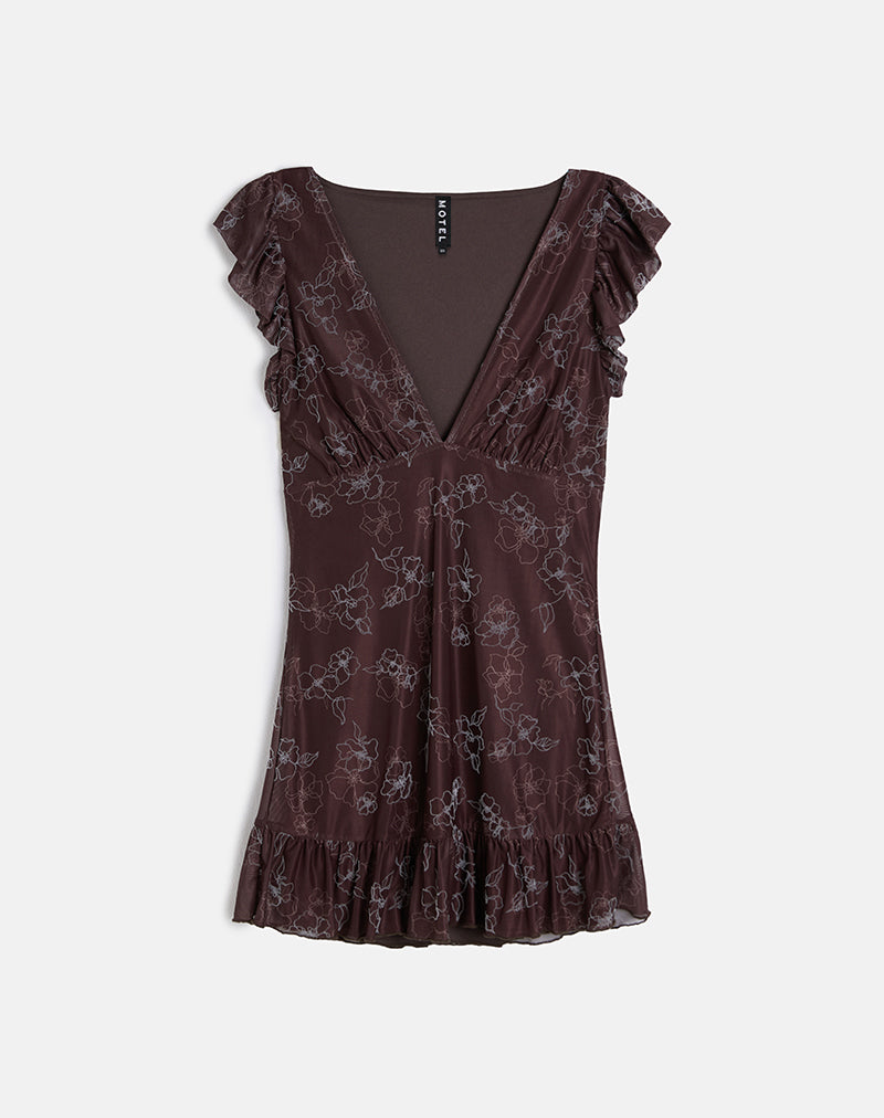 Imagen de Motarika Mini Vestido en Doodle Flower Flock Marrón