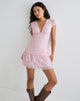 Image of Mowgli Mini Vestido de Manga Casquillo en Rosa Bebé con Micro Polka Negro