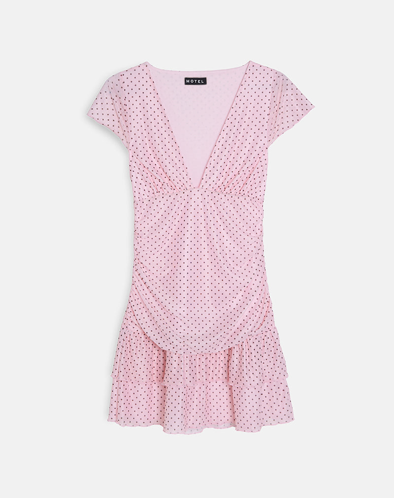 Minivestido Mowgli de manga casquillo en rosa bebé con micropolar negro