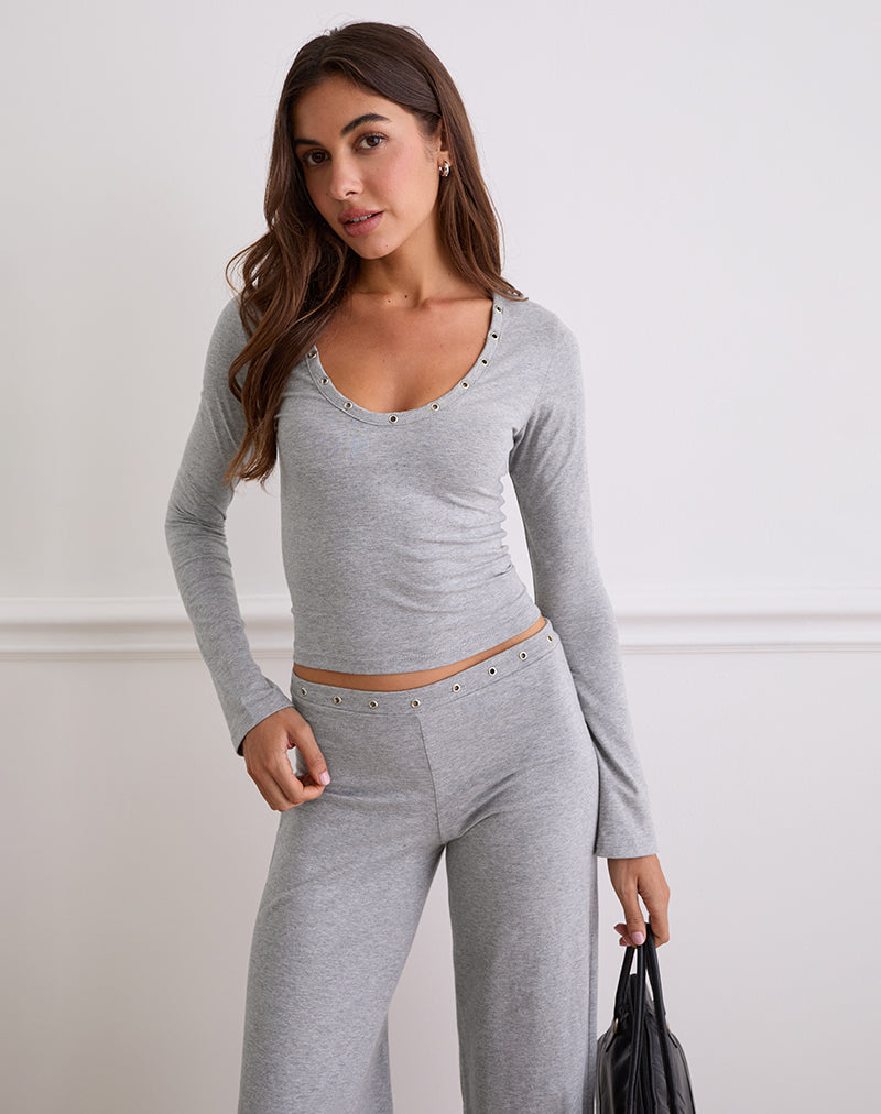 Top de manga larga con tachuelas Myoga en marga gris