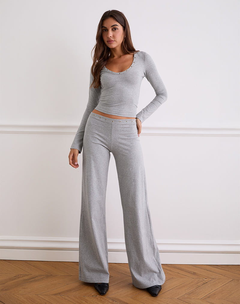 Imagen de Dorala Pantalones de tiro bajo con ojales en marga gris