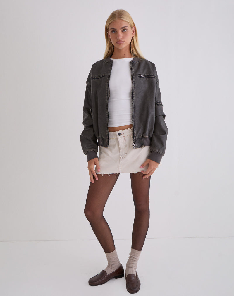 Imagen de la cazadora Marco Distressed Bomber Jacket en PU Charcoal