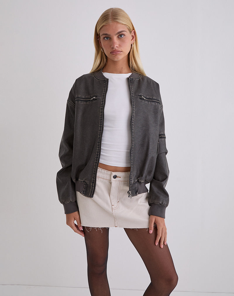 Imagen de la cazadora Marco Distressed Bomber Jacket en PU Charcoal